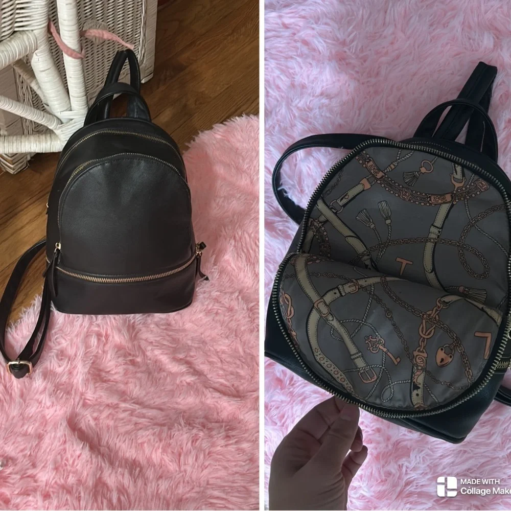Fashion Inspired Black Leather Bucket Bookbag With Chain Detail